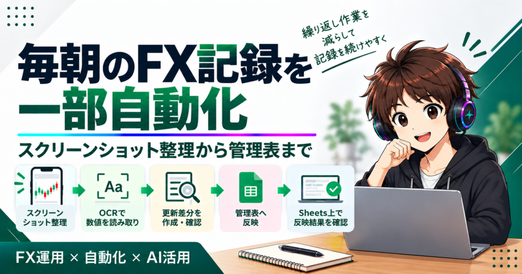 毎朝のFX記録を一部自動化した流れを示すアイキャッチ画像