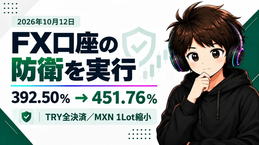 2026年10月12日のFX口座防衛｜有効比率392.50％から451.76％へ、TRY全決済・MXN1Lot縮小