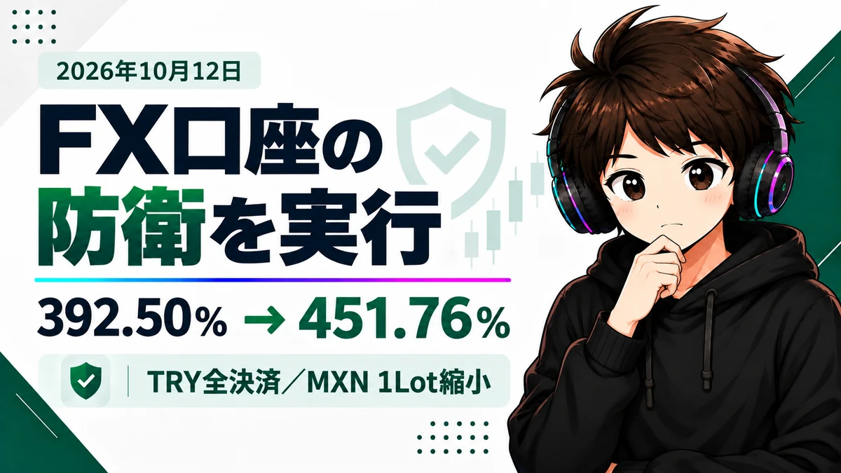 2026年10月12日のFX口座防衛｜有効比率392.50％から451.76％へ、TRY全決済・MXN1Lot縮小